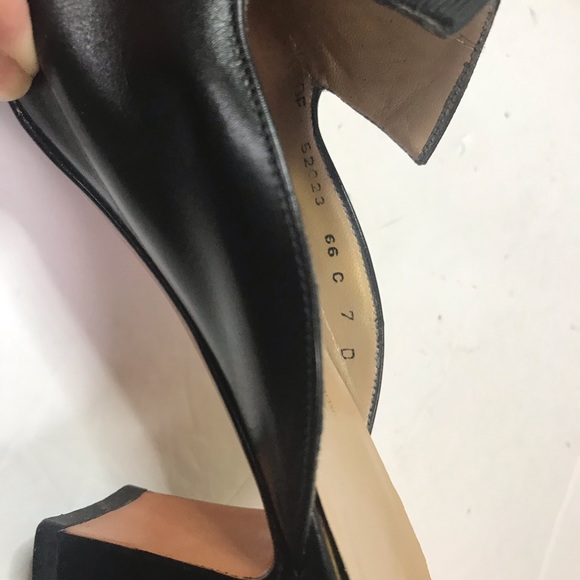Salvatore Ferragamo Leather Mules Slides Vera Bow Heels Italy Black Gold logo - Picture 13 of 16
